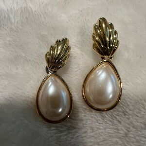Napier Gold and Pearl Drop Earrings
